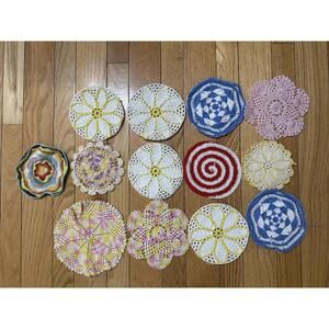 VTG Hand Crocheted Doily Coaster Set Cottagecore Farmhouse Decor